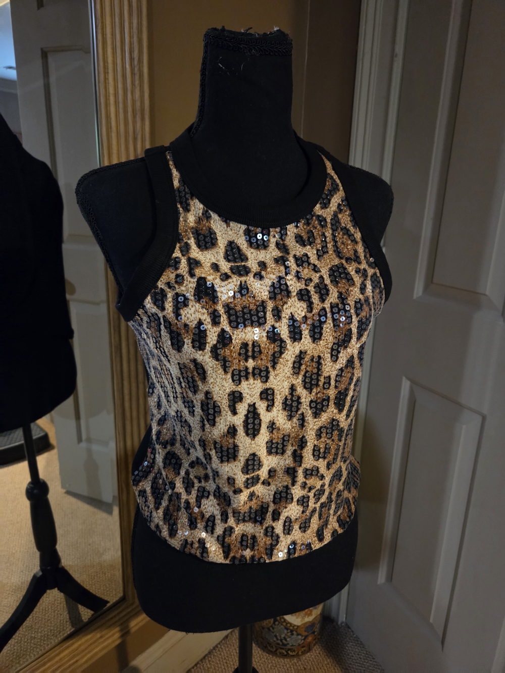 Sequin 🐆Leopard Print Tank Top with Black Trim